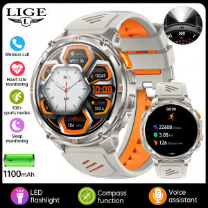 LIGE | FOXBOX Mens Smart Watch 2026 Outdoor Sports 1100mAh Battery Military 1.7"IPS IP68 Waterproof Compass LED Flashlight Smartwatch