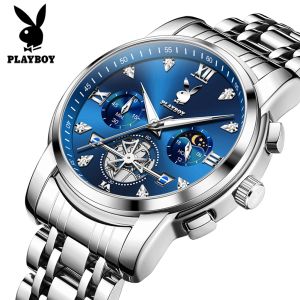 PLAYBOY watch for men original waterproof moon phase chronograph luminous calendar flywheel with gift box