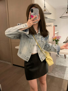 Retro Hong Kong Style Womens Denim Jacket Spring Autumn Short Casual Loose Versatile Casual Shirt Single Button POLO Collar