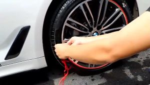 Nẹp trang trí lazang bánh xe nẹp viền chất liệu cao su dán viền trang trí bánh ô tô cuộn 8m