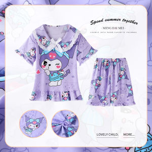 ชุดนอนเด็กผู้หญิงแขนสั้นผ้าฝ้ายแท้บางฤดูร้อน ชุดนอนผ้าฝ้ายเนื้อแน่นลายการ์ตูนน่ารัก ชุดอยู่บ้าน ชุดนอนเด็กผู้หญิง
