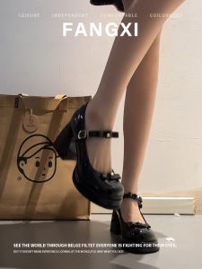 French Butterfly Knot Waterproof Platform Single Shoes Womens High Heels Mary Janes Shoes Buckle Strap Fashionable Flats