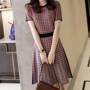 ELF TRIBE Váy Dệt Kim Lụa Băng Houndstooth Màu Tương Phản Hương Thơm Nhỏ Kiểu Pháp Cổ Điển Mới Cho Nữ