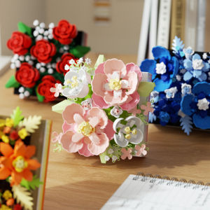 Building blocks Creative bouquet Rose Hibiscus flower box Christmas and Spring Festival gifts for boys and girls