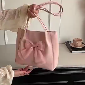 Shoulder Bag Ballet Style Bowknot Hand Bag Solid Color Braid Strap Tote Bag Niche Design Bowknot