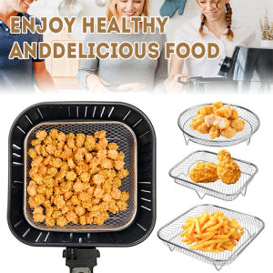 Keranjang Tirisan สแตนเลสพรีเมี่ยม3ขนาดอุปกรณ์หม้อทอด Air Fryer สำหรับกรอง/จัดเก็บส่วนผสมป้องกันรอยขีดข่วนและออกแบบให้ทำความสะอาดง่าย