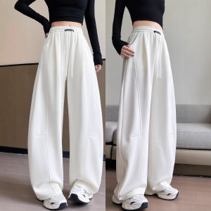 Womens Sport Pants 2025 New Style Loose Straight Casual White Wide Leg Pants Small Size Knife Edge Sweatpants