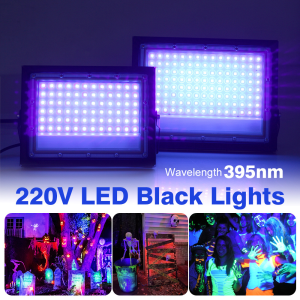 395nm LED UV Flood Light 50W 100W Stage Black Light AC220V With EU Plug Outdoor Waterproof UV Fluorescent Party Stage Backlight