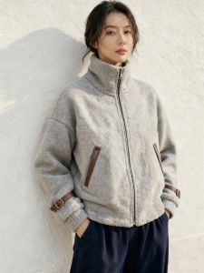 XIUMEI | Small Korean Style Grey Lamb Fleece Coat