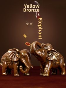 YICHENGXUAN | Fengshui Prosperity Copper Elephant Pair Ornament High-end