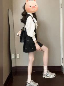 Miu Series Princess Style Vest Dress Womens Autumn Winter Shirt Inner Wear Set Short Skirt Casual High Waist Cotton Polyester Blend