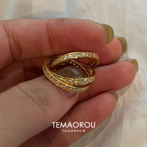 Womens V Gold Three-Loop One-Piece Ring Fingertip Design Fashionable Jewelry Non-Fading Small Ring Cat Soft Brand