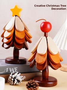 New Years Christmas Tree Heat Resistant Mat Table Decoration Creative One Tree Solid Wood Heatproof Pot Mat Foldable Cup Mat Bowl Mat