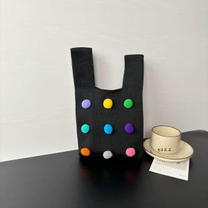 กระเป๋าถือถักแบบมีรูใหม่ กระเป๋าถือแบบสะพายไหล่ทรงตัว Tote Bag ผ้าถักโพลีเอสเตอร์ขนาดเล็กสำหรับใส่เสื้อกั๊กฤดูร้อน