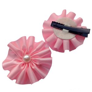 Hair Clips Flower Round Clips Silk Ribbon for Kids Hair Accessories Sold by Pair