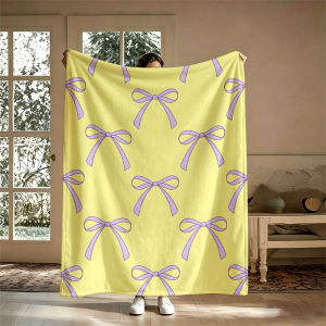 BILIBILI | Chăn Lông Cừu Màu Tím Có Nơ Màu Vàng Cho Ghế Sofa Giường Văn Phòng Du Lịch - Lông Cừu San Hô Polyester Mềm Mại Phong Cách Hiện Đại Sử Dụng Được Bốn Mùa