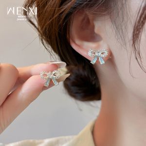 WENXI | Lace Bow Blue Zircon Earrings