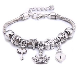 New Charm Bracelet & Bangles Jewelry white butterfly Crown Beads Bracelets Brands Bracelets Fit  Girl Friendship Gift