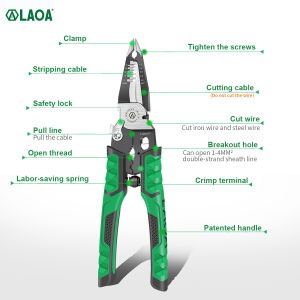 LAOA | LAOA Multifunctional Wire Stripping Plier 9-in-1 Needle Nose Electrician Tools Cable Cutter Crimper Wire Stripper for DIY Repair