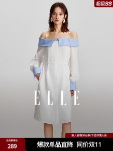 Elle Design Sense Color Block Striped Dress Womens Summer New One Shoulder Long Sleeve Elegant Skirt A-Line Midi Dress