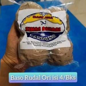 Bakso ikan sinar bahari bandung isi tetelan sapi isi 4 jumbo original tanpa bumbu .