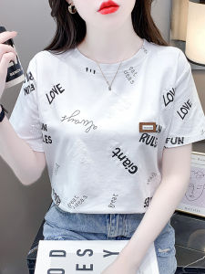 Áo Thun Cotton Tay Ngắn Mùa Hè 2025 Cho Nữ Dáng Rộng in Chữ Màu Trắng Thời Trang Đa Năng Thường Ngày