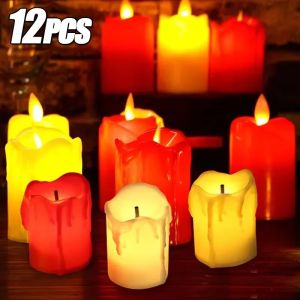 12pcs Black Wick LED Candles Battery Operated Flameless Tea Lights Wedding Christmas Party Decoration Drips Electronic Candle Lamp【🔥Halloween hot】
