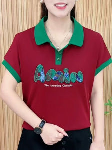 QIAOXIZI | Loose Fit POLO Short Sleeve T-shirt for Women Mother Fashionable Slimming Turn-down Collar