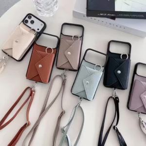 szhaiyu | Luxury Crossbody Leather Ring Phone Case for IPhone 17E 16E 17 Air 16 15 Plus 16 15 14 13 12 11 Pro Max Wallet Card Holder Cover