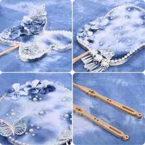 SHUQUE | Cultural Heritage Fan with Tie-Dye and Miao Silver Decorations for Festival