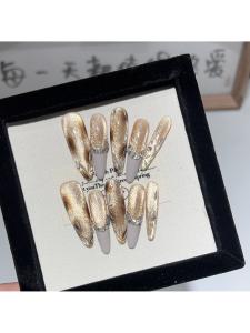 Nail Art Longwear False Nails Cat Eye Zircon Diamond Fragile Atmosphere Long Handmade Wearable Nail Art Tiger Stripe Tortoiseshell