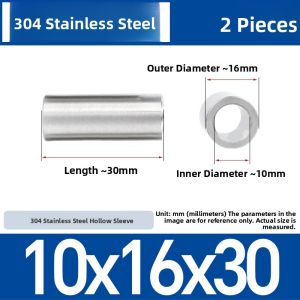 Extended Hollow 304 Stainless Steel Cylinder Tube Bearing Sleeve M6-M14 for Hardware Tools Fasteners Bolts Cylindrical Shafts