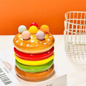 Creative Stainless Steel Ceramic Fruit Forks Fun Burger Decoration Home Use Storage Canister Tabletop Decorations Accessories