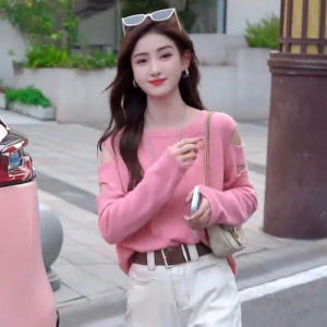 เสื้อสเวตเตอร์ถักคอปกกลมสไตล์ใหม่สำหรับผู้หญิงในฤดูใบไม้ผลิและฤดูใบไม้ร่วง เสื้อคลุมกันหนาวแบบสวมหัวแขนยาวทรงหลวม สไตล์สตรีทแฟชั่น