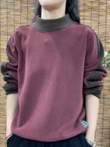 HUAXUNRAN | Áo Hoodie Cổ Trụ Dày Cho Phụ Nữ Trung Niên
