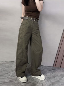 Military Green Workwear Wide Leg Pants Womens Casual Straight Banana Trousers High Waist Slimming Autumn 2025 New Fashion