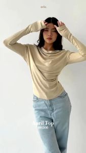 APRIL TOP | Atasan Knit Wanita Korean Top Baju Knit Wanita Lengan Panjang Basic Long Sleeve - Atasan Wanita Korean Style Kekinian Viral Ootd Ala Selebgram - Trend Fashion Terbaru 2024