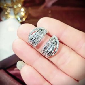 Huitan Geometric Design Women Hoop Earrings Fashion Party Accessories Full Shiny CZ Gold Color/Silver Color Charming Jewelry