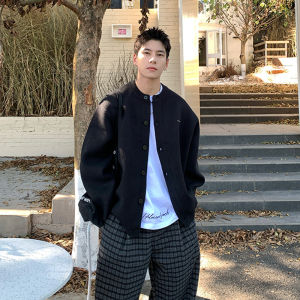 Áo Len Cardigan American Style Dáng Rộng Cổ Tròn Màu Trơn Đơn Giản Đa Năng Cho Nam Mùa Thu Thường Ngày