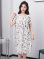 Cotton Silk Sleepwear Women Summer Mid-aged Short Sleeve Nightgown Artificial Cotton Dress Midi Length plus Size Home Clothes Mom Style. 