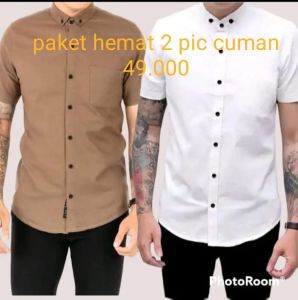 kemeja katun kasual formal distro kemeja pria lengan pendek slimfit promo paket hemat 50 ribu 2 pic