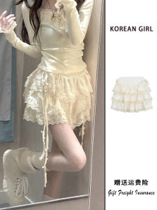 Váy Ngắn Ren Trắng Pure Desire Cho Nữ Mùa Thu Ngọt Ngào Váy Ngắn Xếp Ly Cạp Cao Chữ a Váy Nửa Thân Không Tay