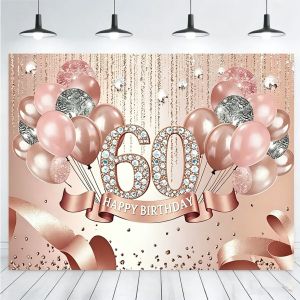 Rose Gold 60th Birthday Party Backdrop Elegant "Happy 60th Birthday" Photo Background for Women 60th Decor