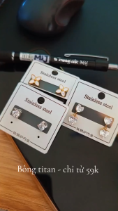 Bông tai titan xà cừ cỏ 4 lá mạ vàng