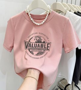 Outlets Genuine Womens Clothing Big Sale European Station Shoulder Short Sleeve T-Shirt Ins Tide Fashion Youthful-Looking Loose Tops