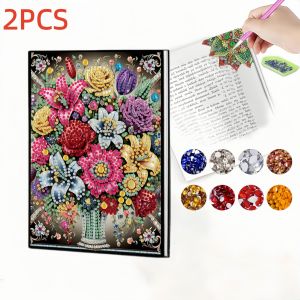other | 2pc 1 Diamond Painting Notebook +1 Bookmark Bouquet Pattern PU Leather Diary Writing Protect Book Corner Bookmark