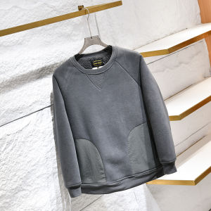 Thickened Lamb Velvet Inner Mens Design Shoulder Insertion Fleece Sweatshirt Casual Loose Fit Long Sleeve round Neck Zipper Dig Bag