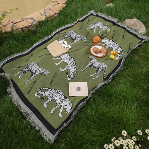 Cheetah Knitting Camping Picnic Mat Portable Travel Hiking Cloth Dustproof Tablecloth Mat Soft Sofa Blankets Outdoor Picnic Pad