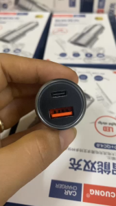 tẩu ô tô sạc ô tô Kim Cương 40W 2 cổng USB + Type C có sạc nhanh đèn Led tiện lợi