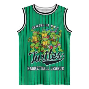 Bandai | New TMNT Teenage Mutant Ninja Turtles Cartoon Print Kids Striped Tank Top Kids Basketball Jersey Style Sleeveless Shirt
